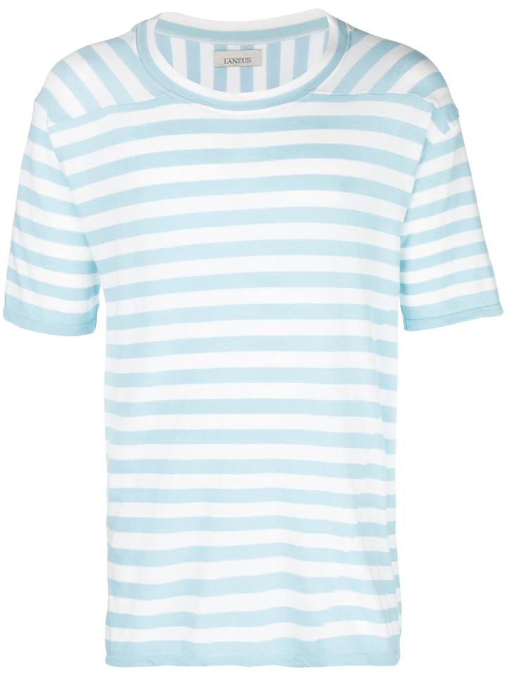 Laneus Striped Round Neck T-shirt - Blue