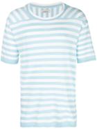 Laneus Striped Round Neck T-shirt - Blue