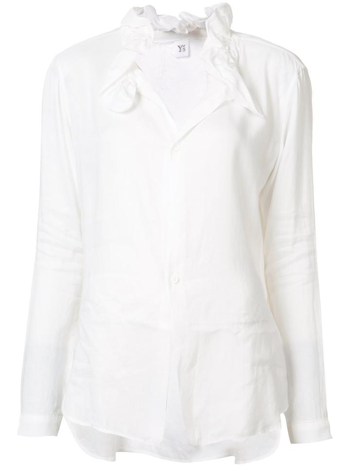 Y's - Gathered Collar Shirt - Women - Ramie/tencel - 2, White, Ramie/tencel