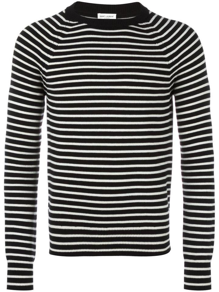 Saint Laurent Striped Crew Neck Jumper, Men's, Size: Medium, Black, Wool