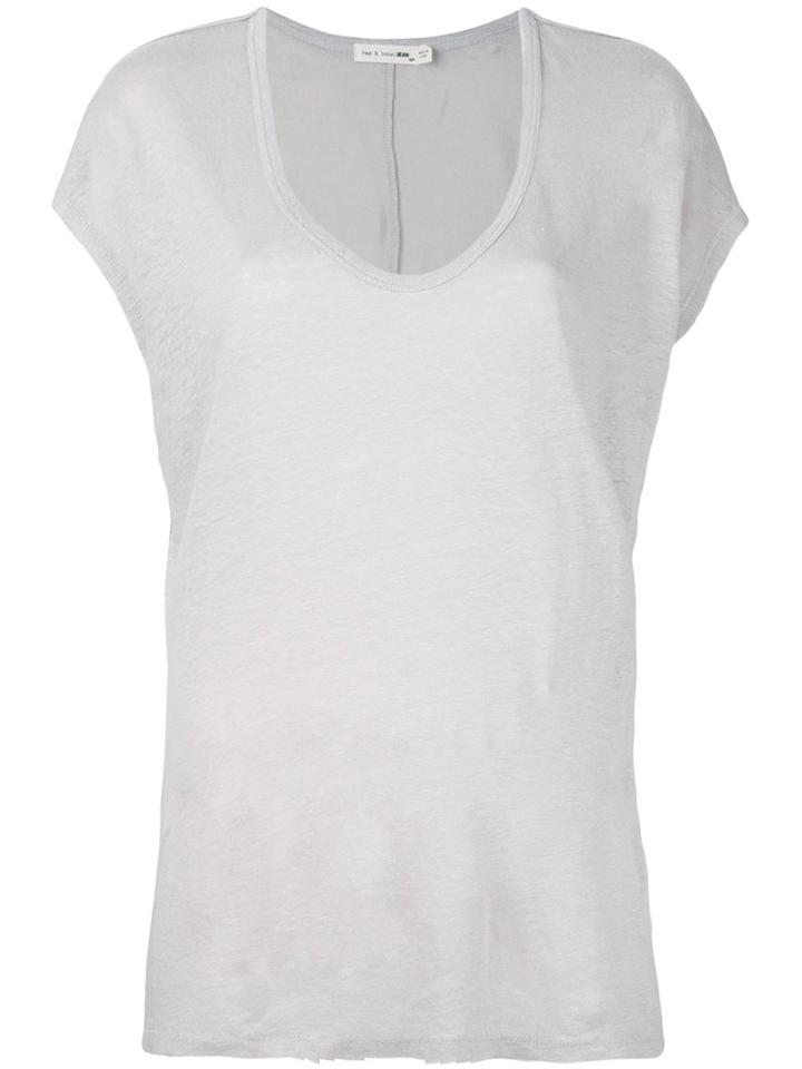 Rag & Bone /jean - Scoop Neck T-shirt - Women - Linen/flax - S, Grey, Linen/flax