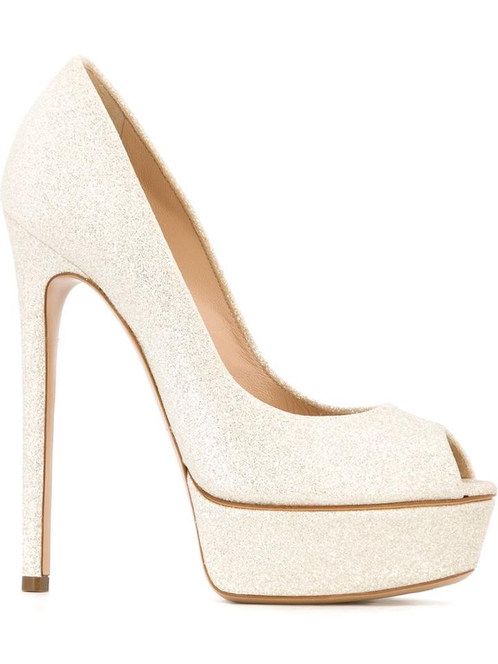 Casadei Platform Pumps, Women's, Size: 38, Nude/neutrals, Leather/pvc