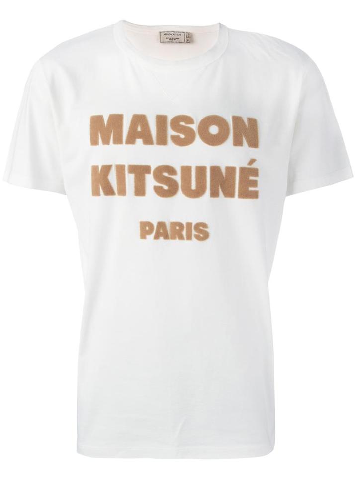 Maison Kitsuné Logo Print T-shirt, Men's, Size: Large, White, Cotton