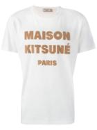 Maison Kitsuné Logo Print T-shirt, Men's, Size: Large, White, Cotton