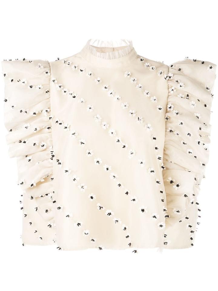 Ganni Floral Embroidered Blouse - Neutrals