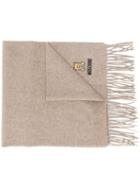 Moschino Logo-embroidered Fringed Scarf - Brown