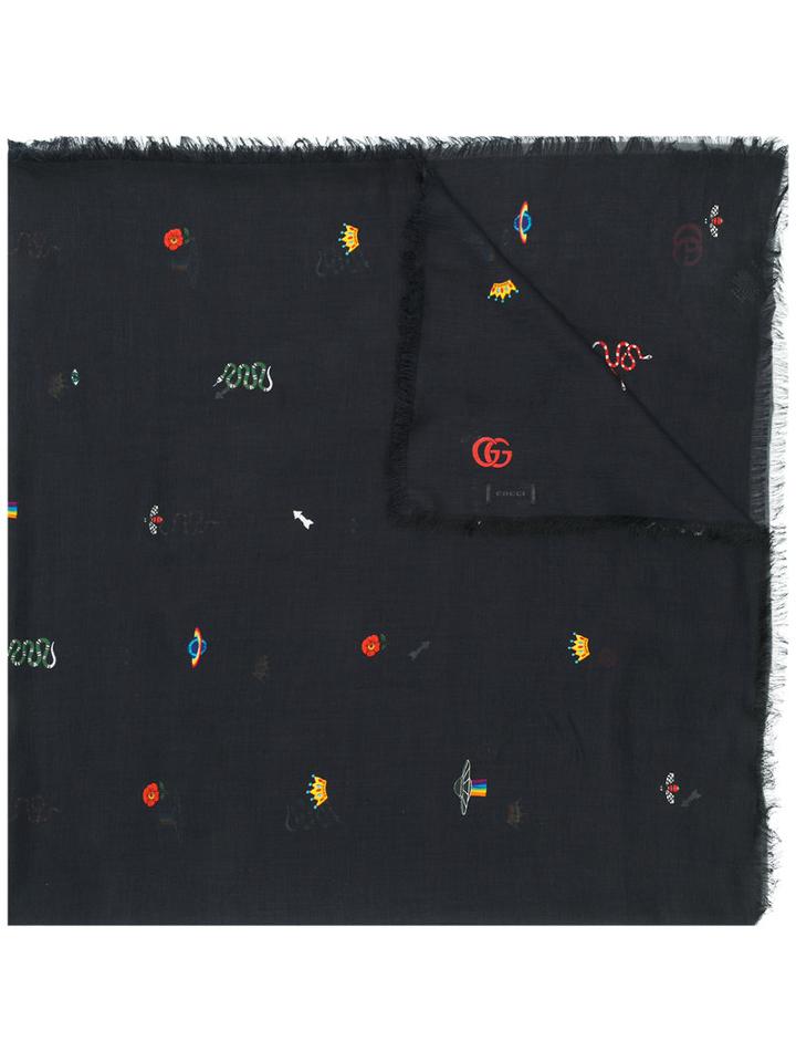 Gucci - Printed Scarf - Women - Cotton/modal - One Size, Black, Cotton/modal