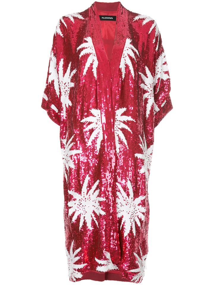 Filles A Papa Sequin Palm Tree Kimono - Red