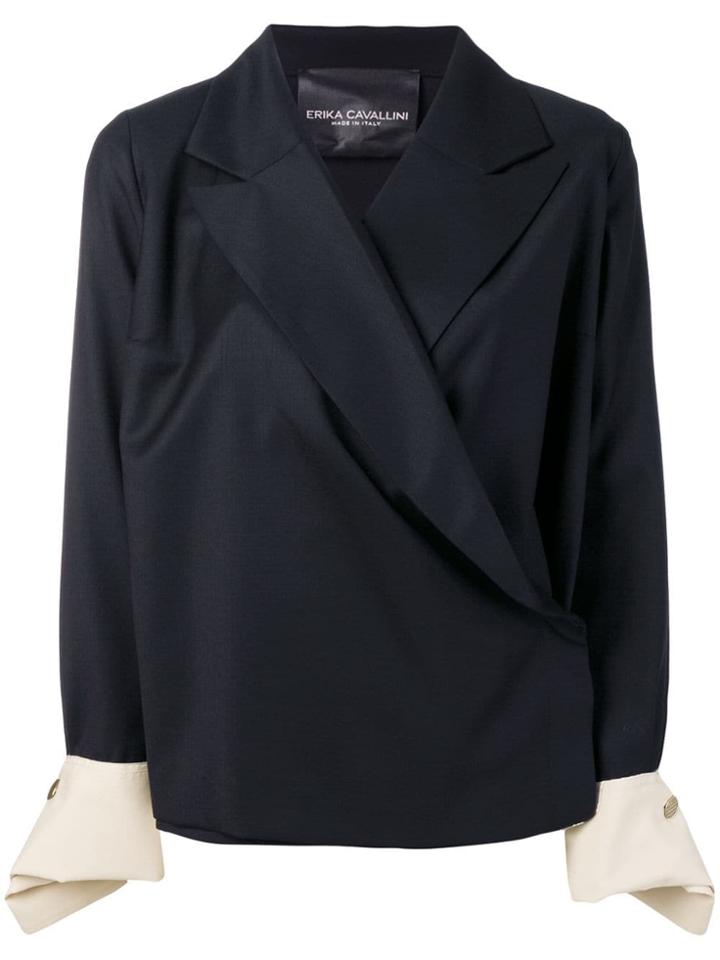 Erika Cavallini Contrast Cuff Oversized Blazer - Blue