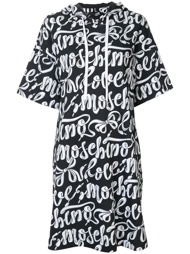 Love Moschino Logo Print Hooded Dress - Black