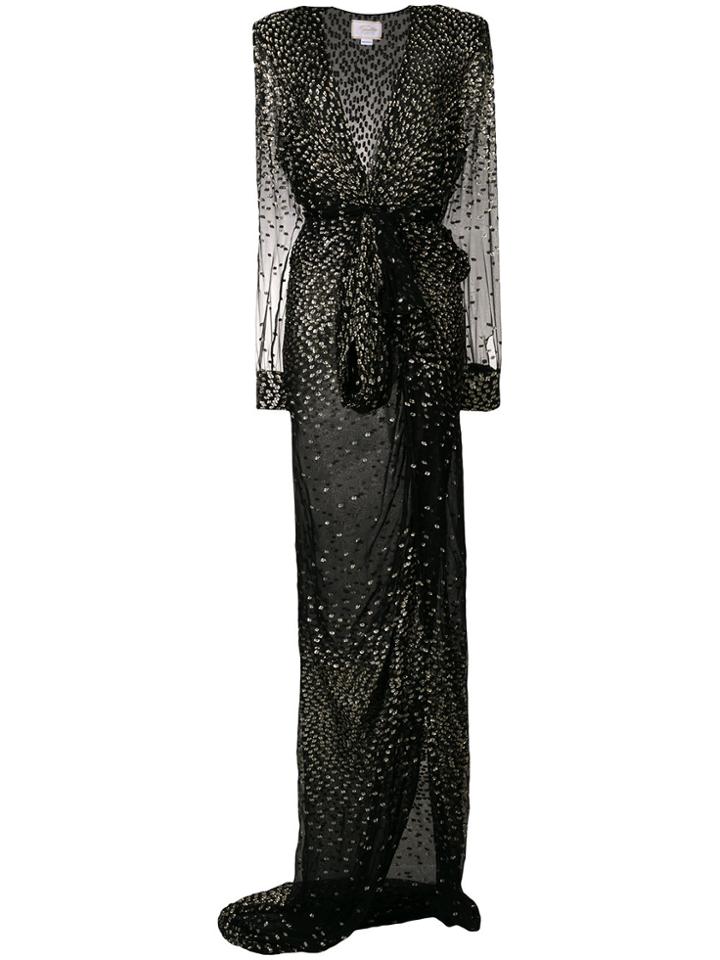 Redemption Fil Coup Georgette Draped Evening Dress - Black
