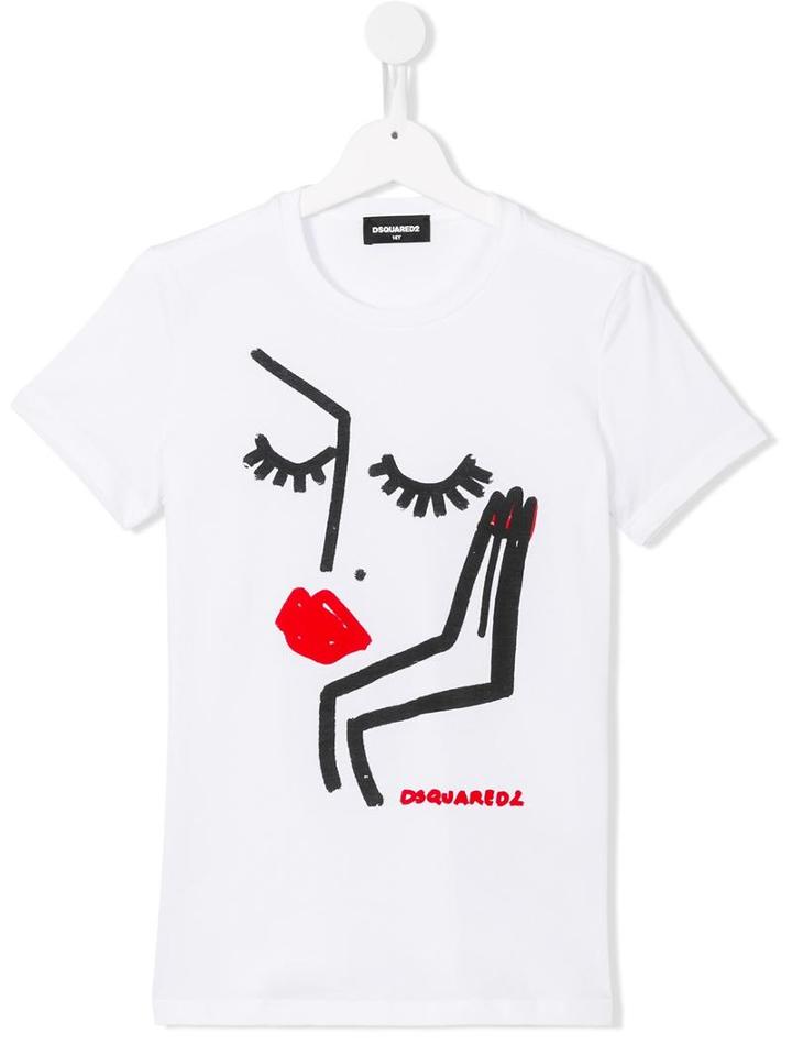 Dsquared2 Kids Face Print T-shirt, Girl's, Size: 16 Yrs, White