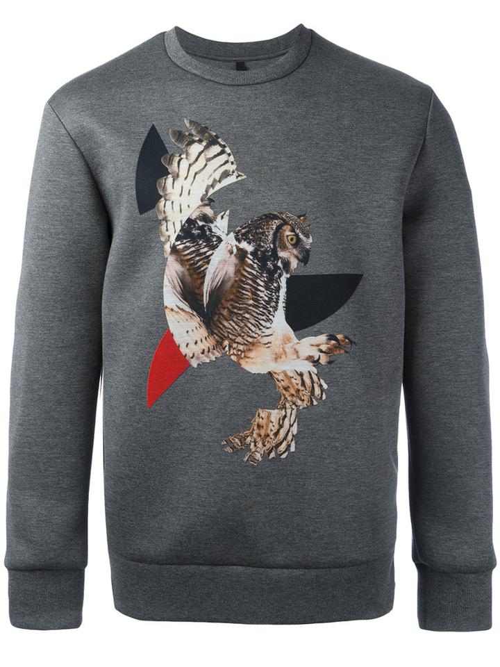 Neil Barrett Modernist Owl Print Sweatshirt, Men's, Size: Medium, Grey, Viscose/polyurethane
