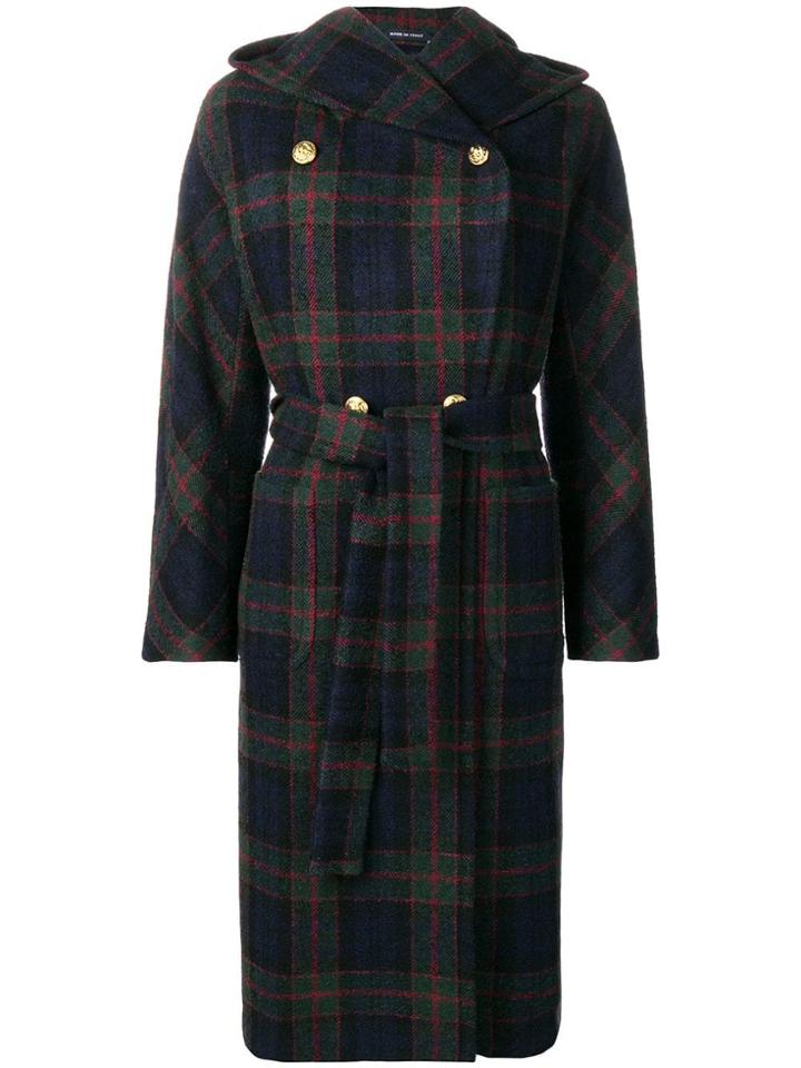 Tagliatore Tartan Pattern Hooded Coat - Green