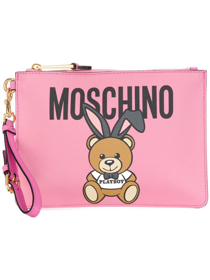 Moschino Playboy Toy Bear Clutch - Pink & Purple