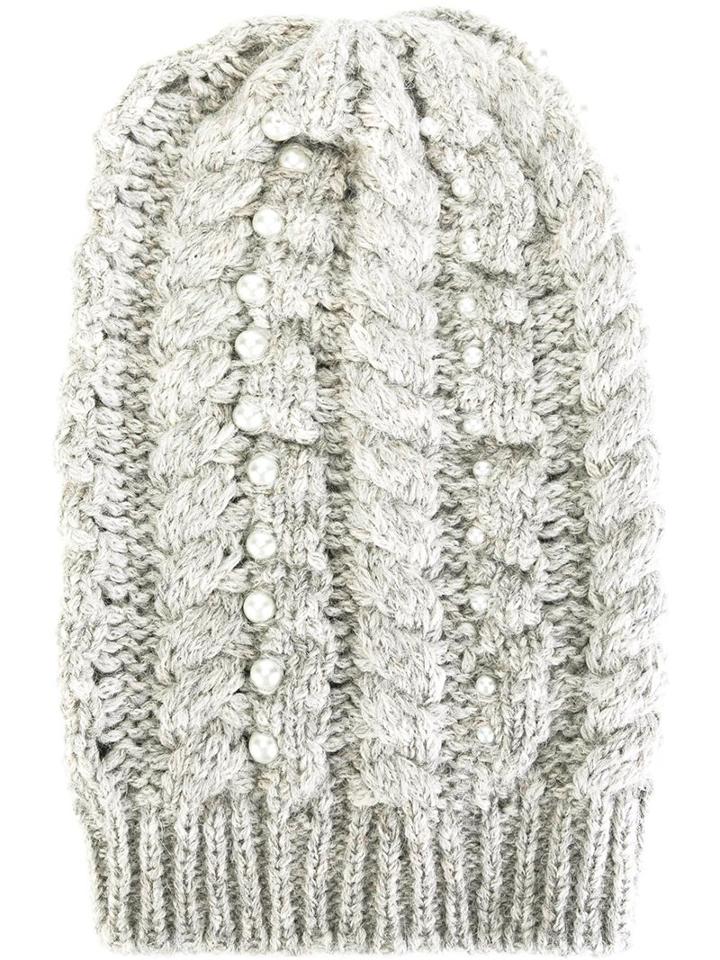 Ermanno Scervino Embellished Beanie, Women's, Nude/neutrals, Alpaca/glass/enamel