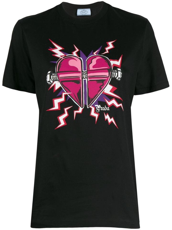 Prada Heart Print T-shirt - Black