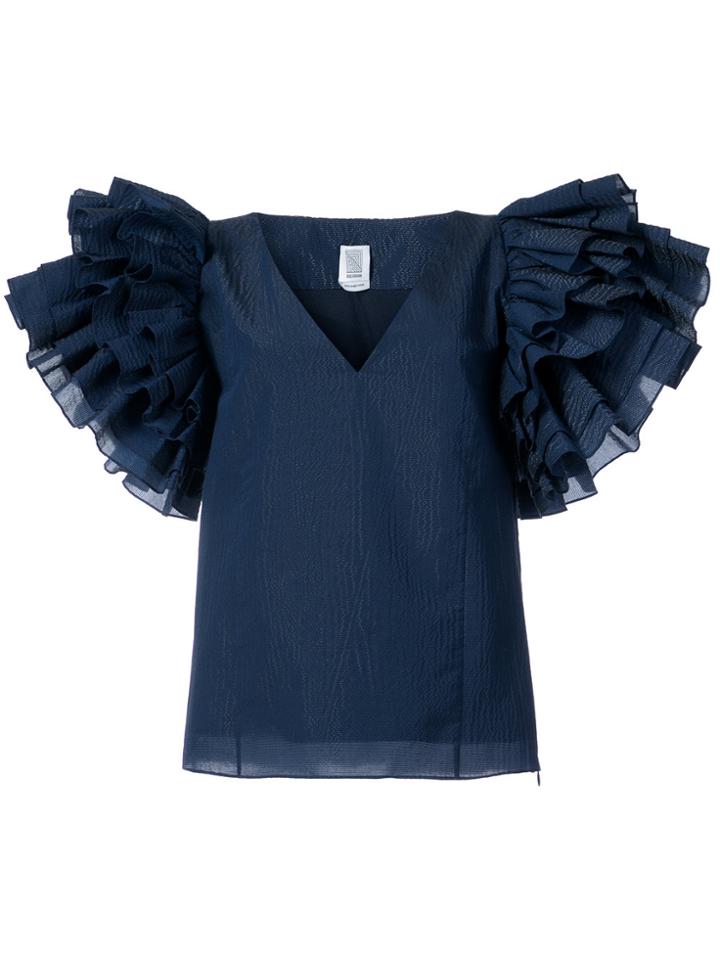 Rosie Assoulin Ruffle Sleeve V-neck Top - Blue