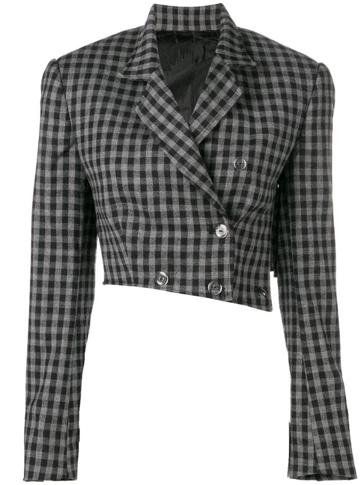 Seen Check Print Cropped Blazer - Grey