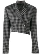 Seen Check Print Cropped Blazer - Grey