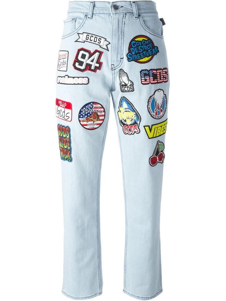 Gcds Patched Jeans, Women's, Size: 42, Blue, Cotton