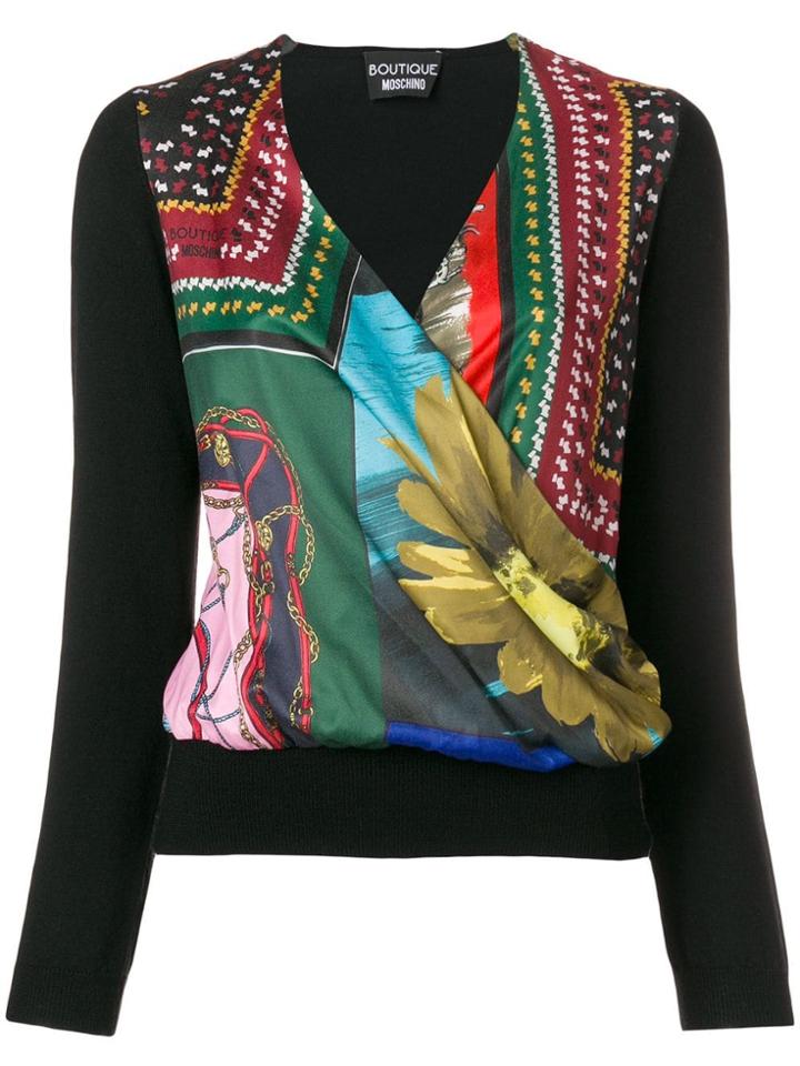 Boutique Moschino Print Wrap Front Sweater - Black