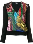 Boutique Moschino Print Wrap Front Sweater - Black