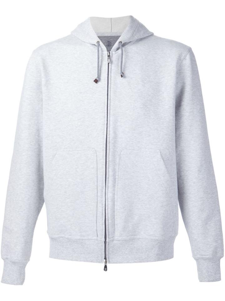 Brunello Cucinelli Zipped Hoodie, Men's, Size: Xl, Grey, Cotton/spandex/elastane