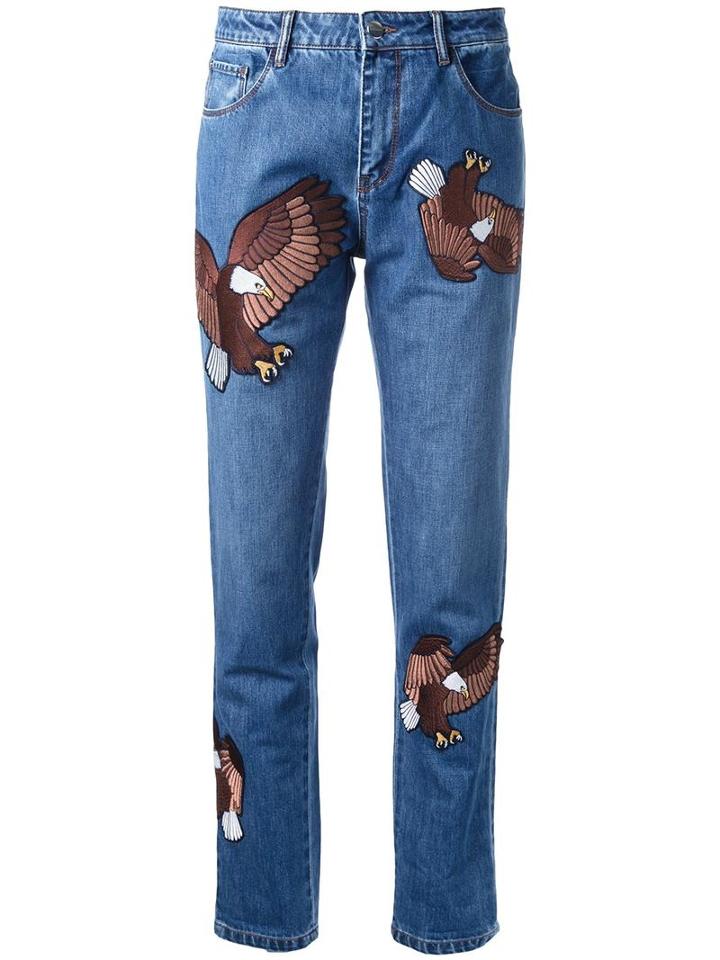 Each X Other Embroidered Eagle Boyfriend Jeans, Women's, Size: 24, Blue, Cotton