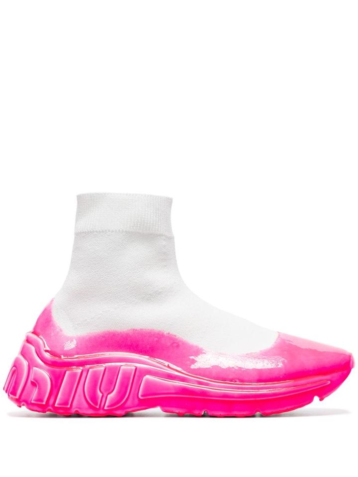 Miu Miu Neon Pink And White Chunky Sock Sneakers