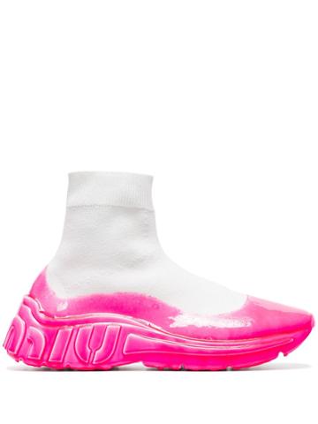 Miu Miu Neon Pink And White Chunky Sock Sneakers