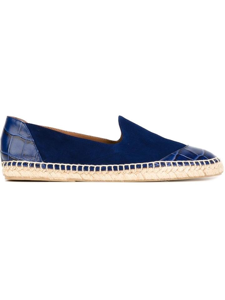 Giorgio Armani Embossed Espadrilles, Women's, Size: 37, Blue, Calf Leather/suede/rubber/raffia