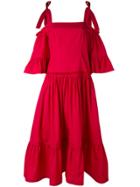 Alberta Ferretti Cutout Shoulder Tiered Dress - Pink & Purple