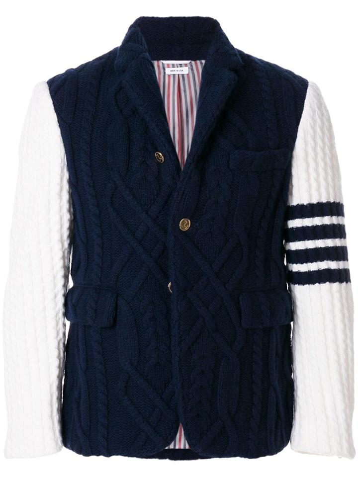 Thom Browne 4-bar Stripe Aran Cable Cashmere Sport Coat - Blue