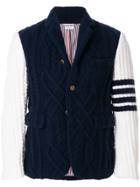 Thom Browne 4-bar Stripe Aran Cable Cashmere Sport Coat - Blue
