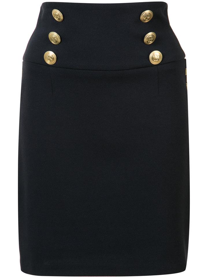 Pierre Balmain Buttoned Pencil Skirt, Women's, Size: 38, Blue, Cotton/polyamide/spandex/elastane