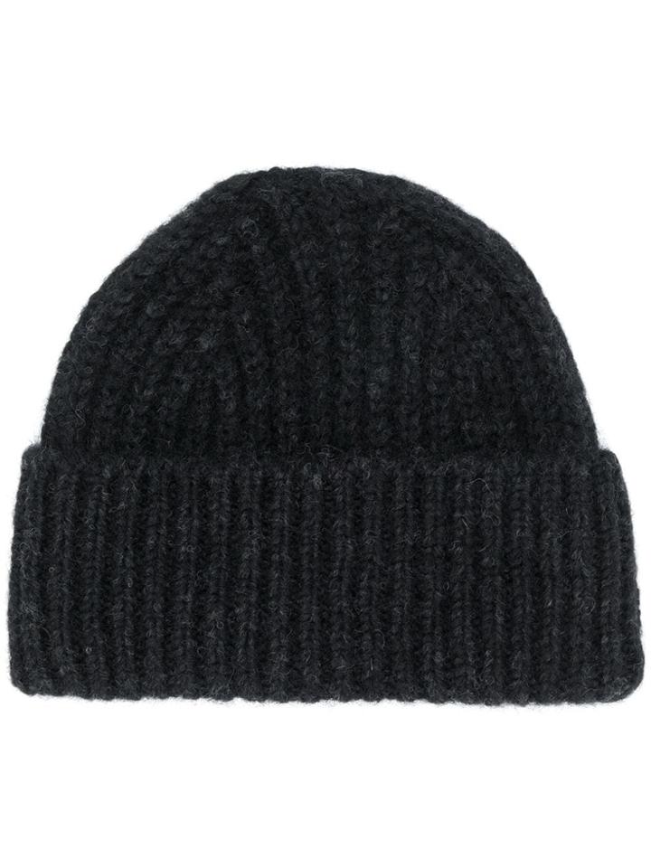 Closed Ribbed Beanie Hat - Black
