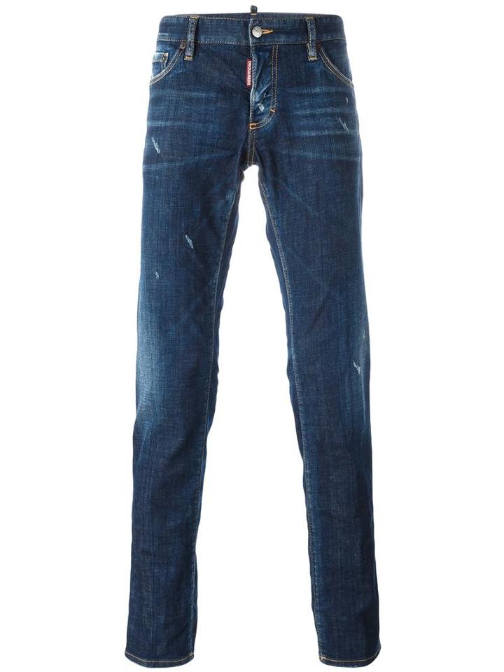 Dsquared2 Slim Stitch Distressed Jeans, Men's, Size: 46, Blue, Cotton/spandex/elastane