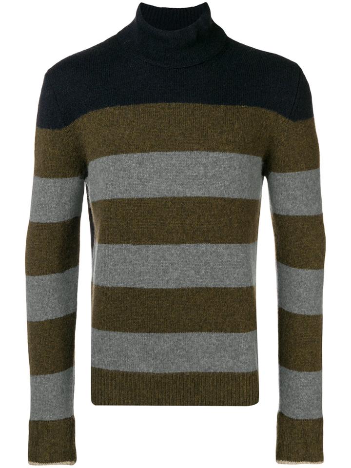 Roberto Collina Striped Turtle Neck Jumper - Grey