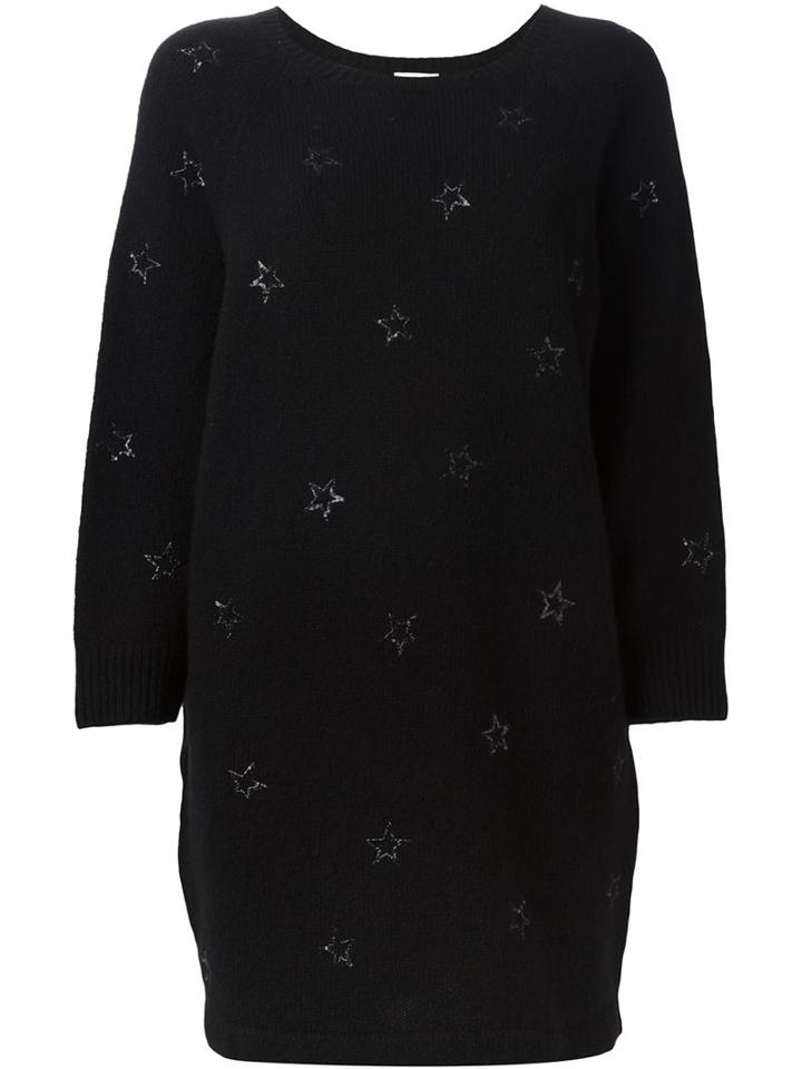 Saint Laurent Sequined Star Sweater Dress, Women's, Size: Large, Black, Polyester/cashmere/wool