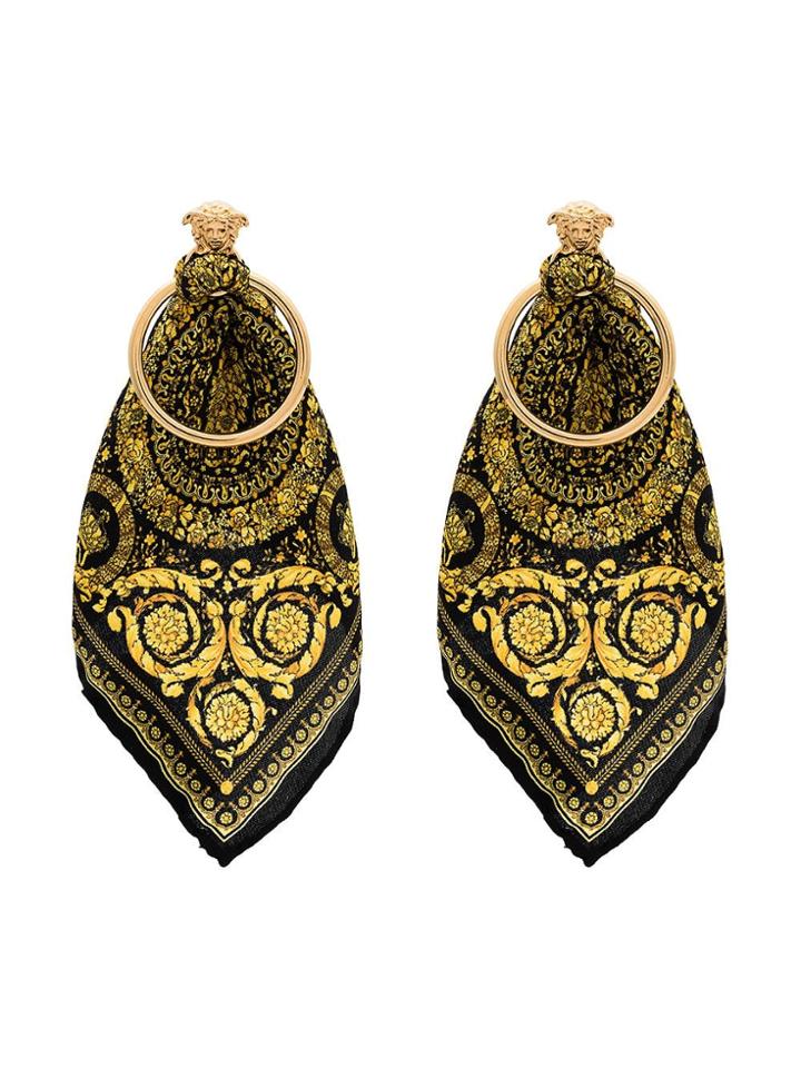 Versace Metallic Scarf Detail Hoop Earrings - Black