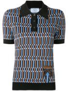 Prada Geometric-patterned Knitted Polo Shirt - Blue