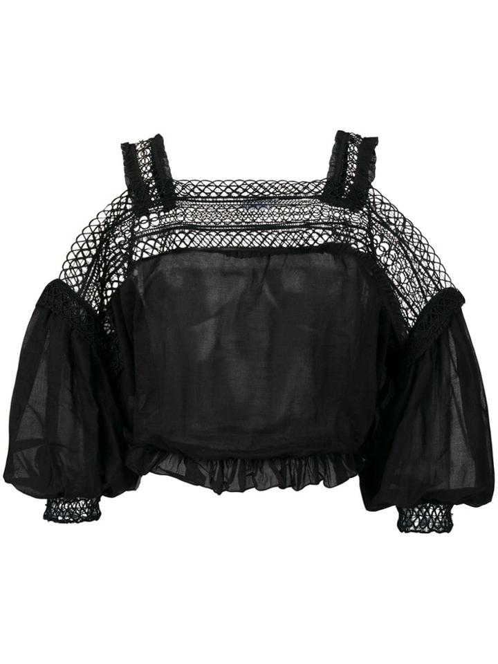 Charo Ruiz Shoulder Cutout Woven Detail Blouse - Black