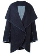 Norma Kamali Frayed Trim Denim Coat, Women's, Size: M, Blue, Cotton/polyester/spandex/elastane
