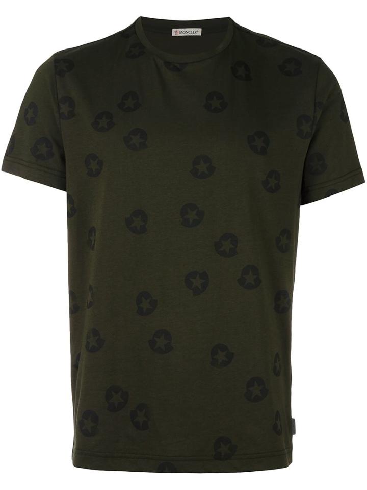 Moncler Logo Print T-shirt, Men's, Size: Large, Green, Cotton