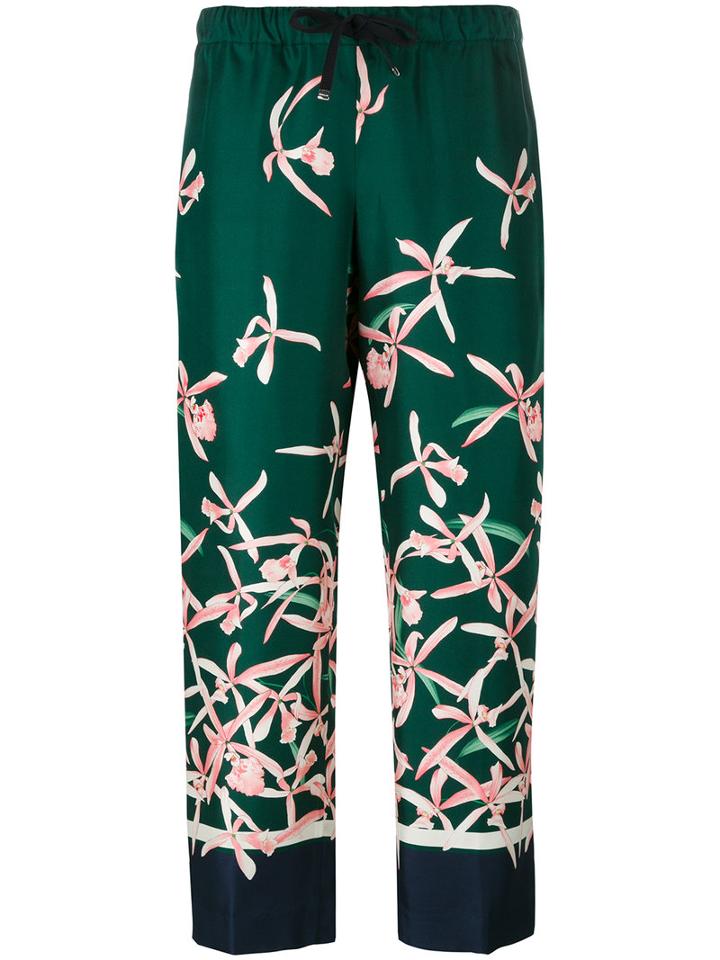 Moncler - Floral Print Trousers - Women - Silk - 42, Green, Silk