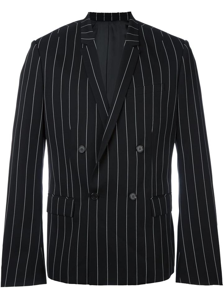 Juun.j Pinstripe Blazer, Men's, Size: 48, Black, Polyester/rayon/wool