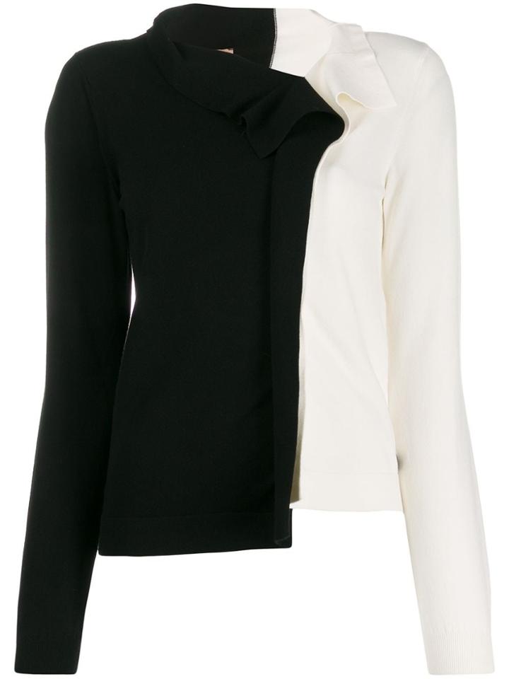 Twin-set Contrasting Panel Flapped Top - Black