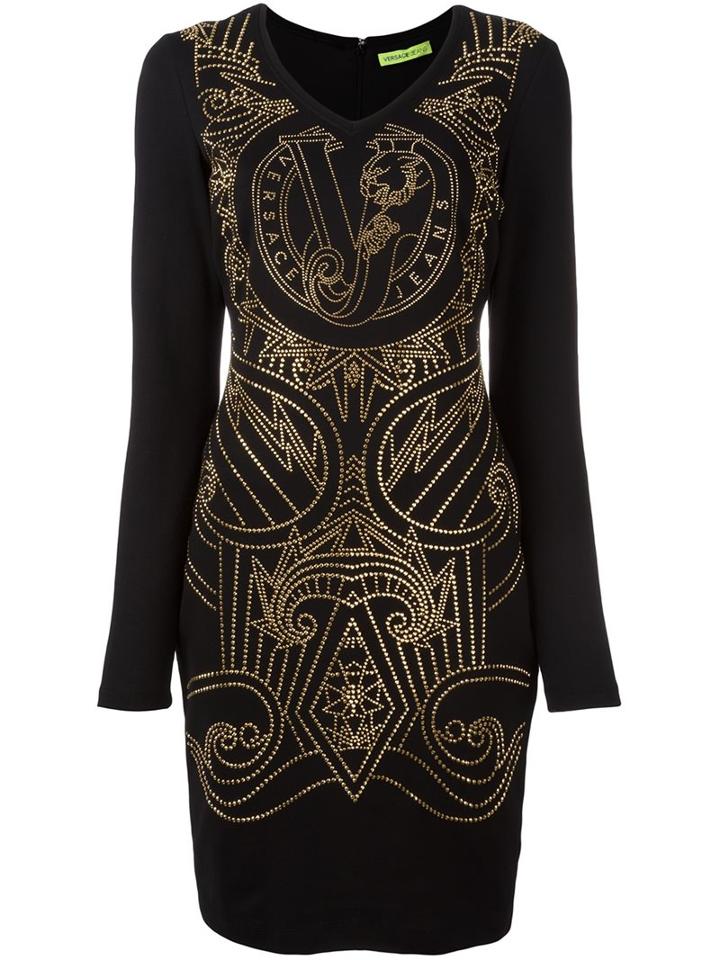 Versace Jeans Studded Fitted Mini Dress, Women's, Size: 42, Black, Cotton/polyamide/modal