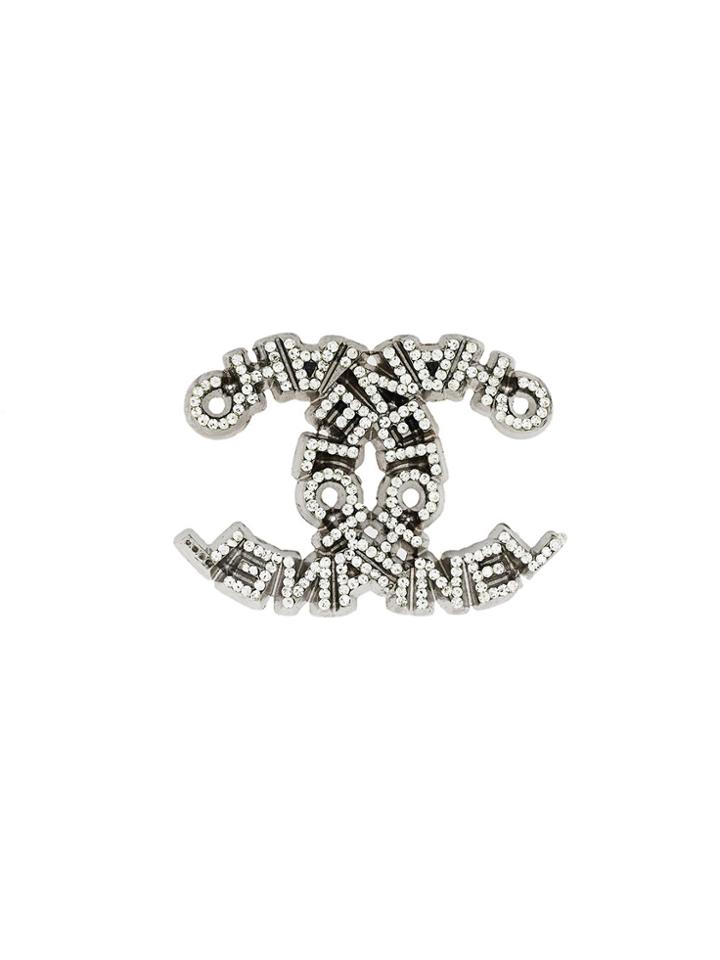 Chanel Vintage Embellished Logo Brooch - Metallic